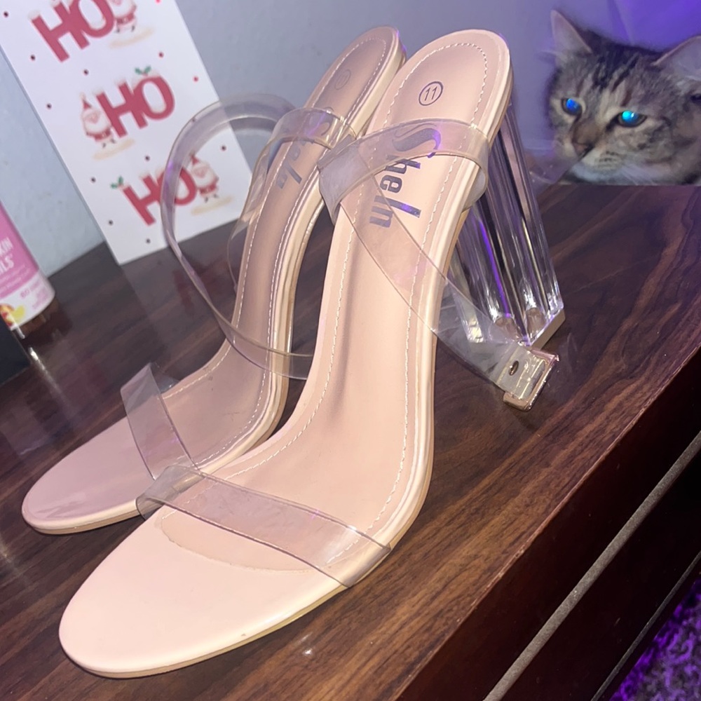 Never worn clear chunky heel
